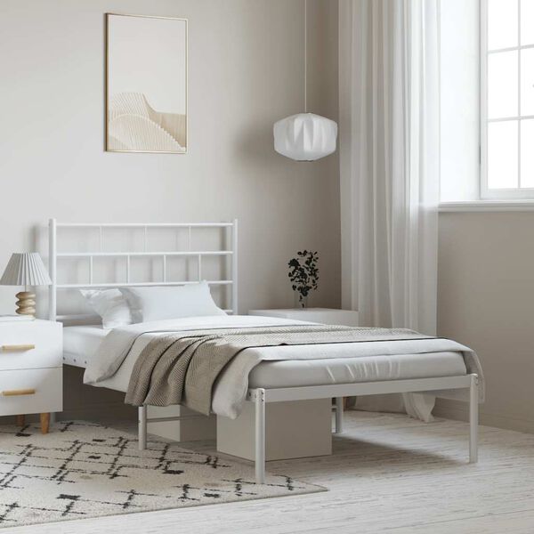 vidaXL Metal Bed Frame without Mattress with Headboard White 100x190cm
