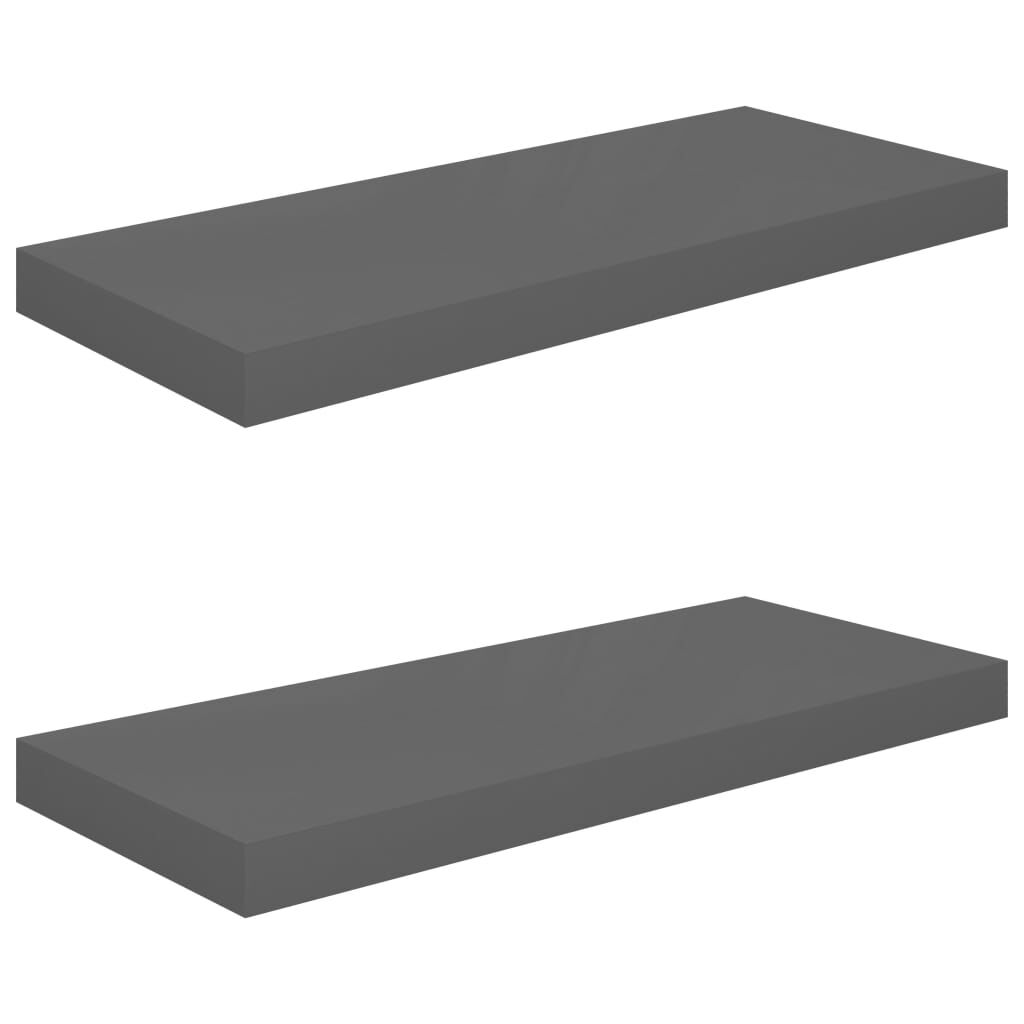 vidaXL Floating Wall Shelves 2 pcs High Gloss Grey 60x23.5x3.8 cm MDF
