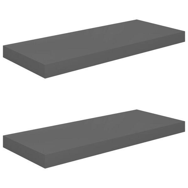 vidaXL Floating Wall Shelves 2 pcs High Gloss Grey 60x23.5x3.8 cm MDF