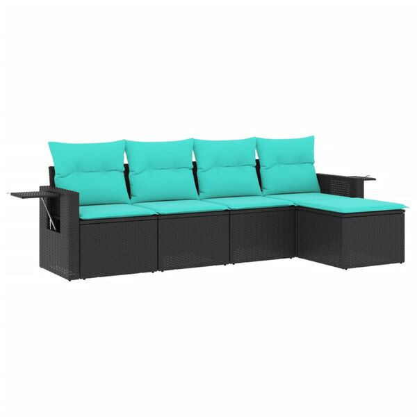 vidaXL 5 Piece Garden Sofa Set with Cushions Black Poly Rattan