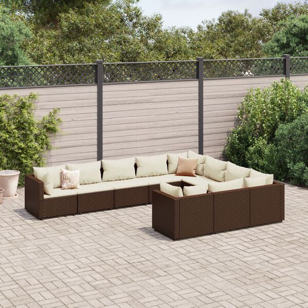 vidaXL 10 Piece Garden Sofa Set with Cushions Brown Poly Rattan