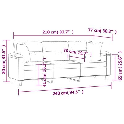 vidaXL 3-Seater Sofa with Pillows&Cushions Dark Grey 210 cm Microfibre Fabric