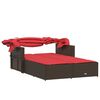 vidaXL Double Sun Lounger with Canopy and Cushions Brown Poly Rattan