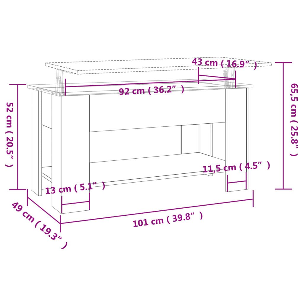 vidaXL Coffee Table Brown Oak 101x49x52 cm Engineered Wood