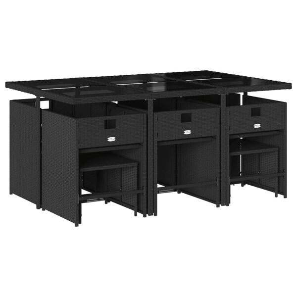 vidaXL 11 Piece Garden Dining Set with Cushions Black Poly Rattan