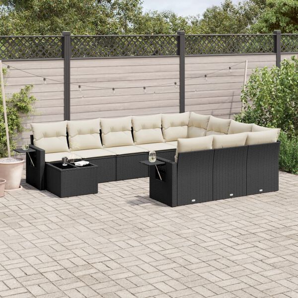 vidaXL 11 Piece Garden Sofa Set with Cushions Black Poly Rattan
