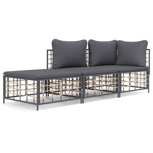 vidaXL 3 Piece Garden Lounge Set with Cushions Anthracite Poly Rattan