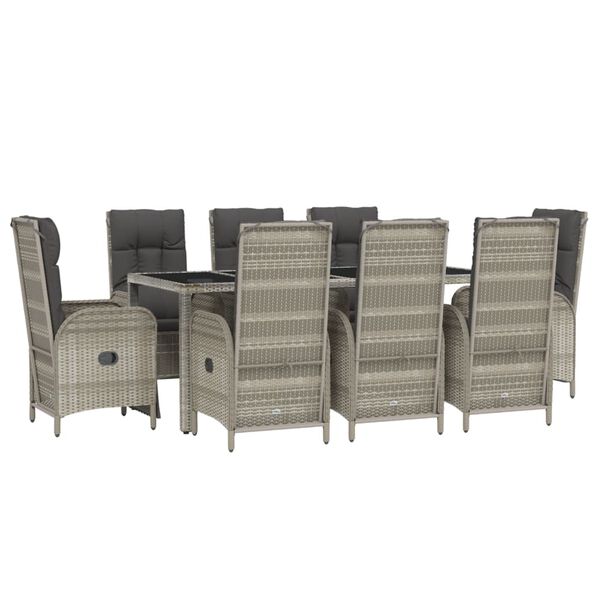 vidaXL 9 Piece Garden Dining Set with Cushions Grey Poly Rattan