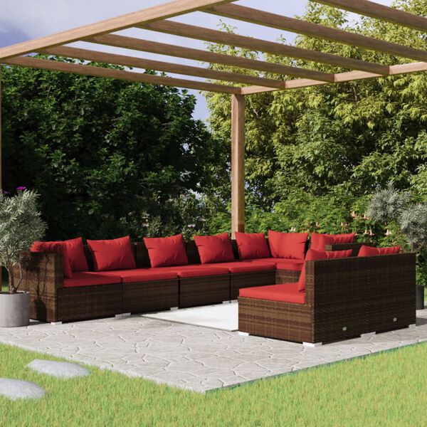 vidaXL 8 Piece Garden Lounge Set with Cushions Brown Poly Rattan