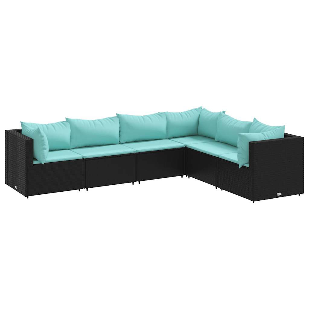 vidaXL 6 Piece Garden Lounge Set with Cushions Black Poly Rattan