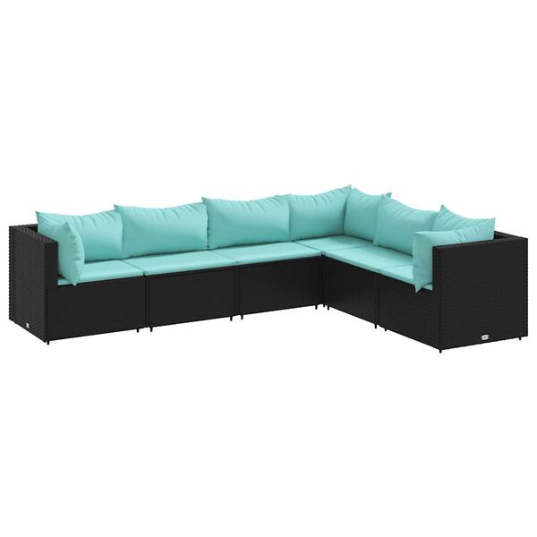 vidaXL 6 Piece Garden Lounge Set with Cushions Black Poly Rattan