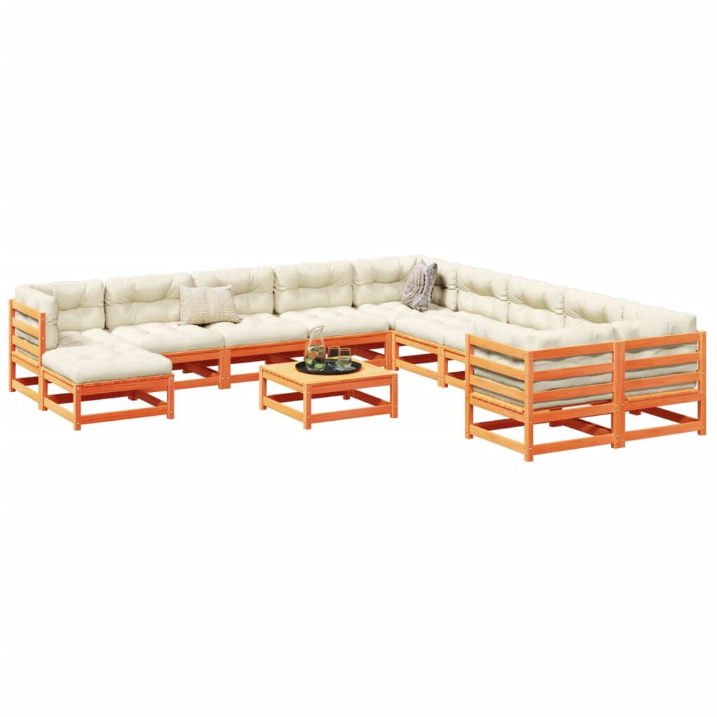 vidaXL 12 Piece Garden Sofa Set Wax Brown Solid Wood Pine