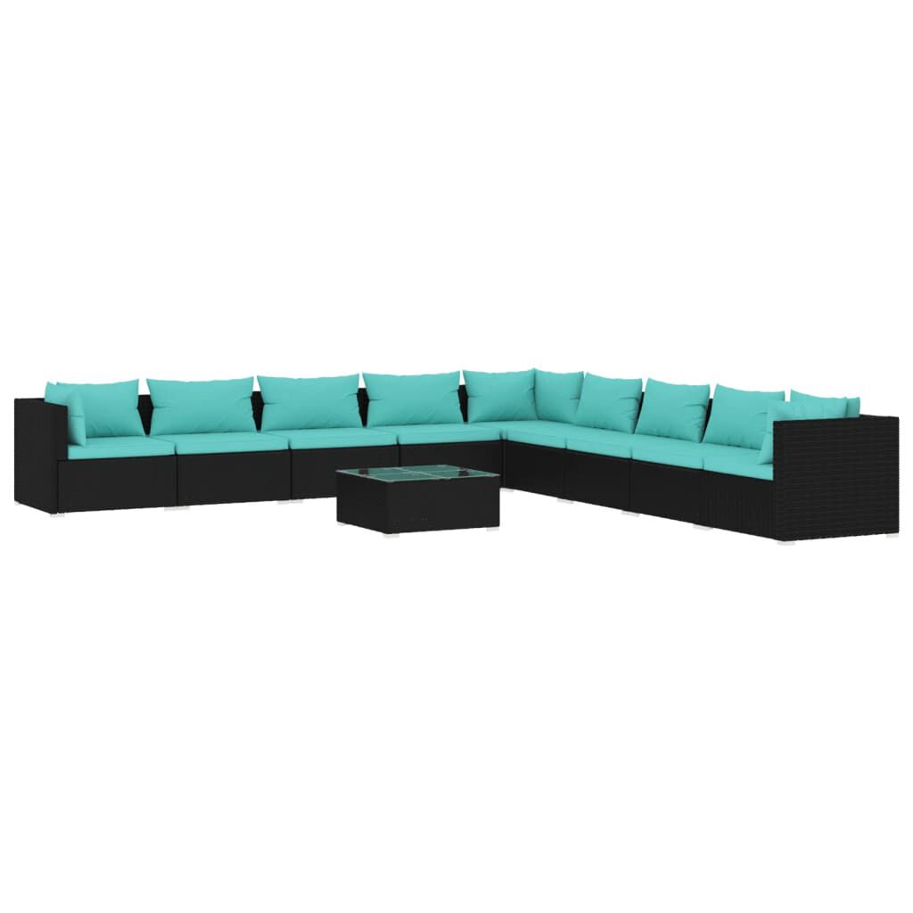vidaXL 10 Piece Garden Lounge Set with Cushions Poly Rattan Black
