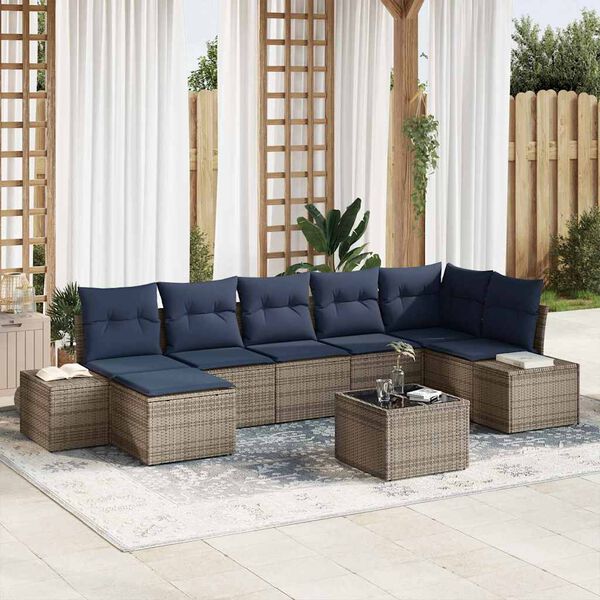 vidaXL Garden Sofa Set with Cushion 8 pcs Grey Poly Rattan