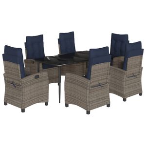 vidaXL 7 Piece Garden Dining Set with Cushions Grey Poly Rattan