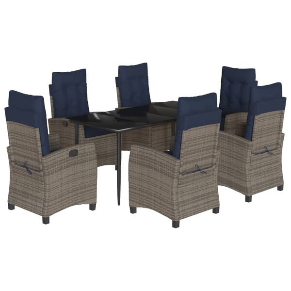 vidaXL 7 Piece Garden Dining Set with Cushions Grey Poly Rattan