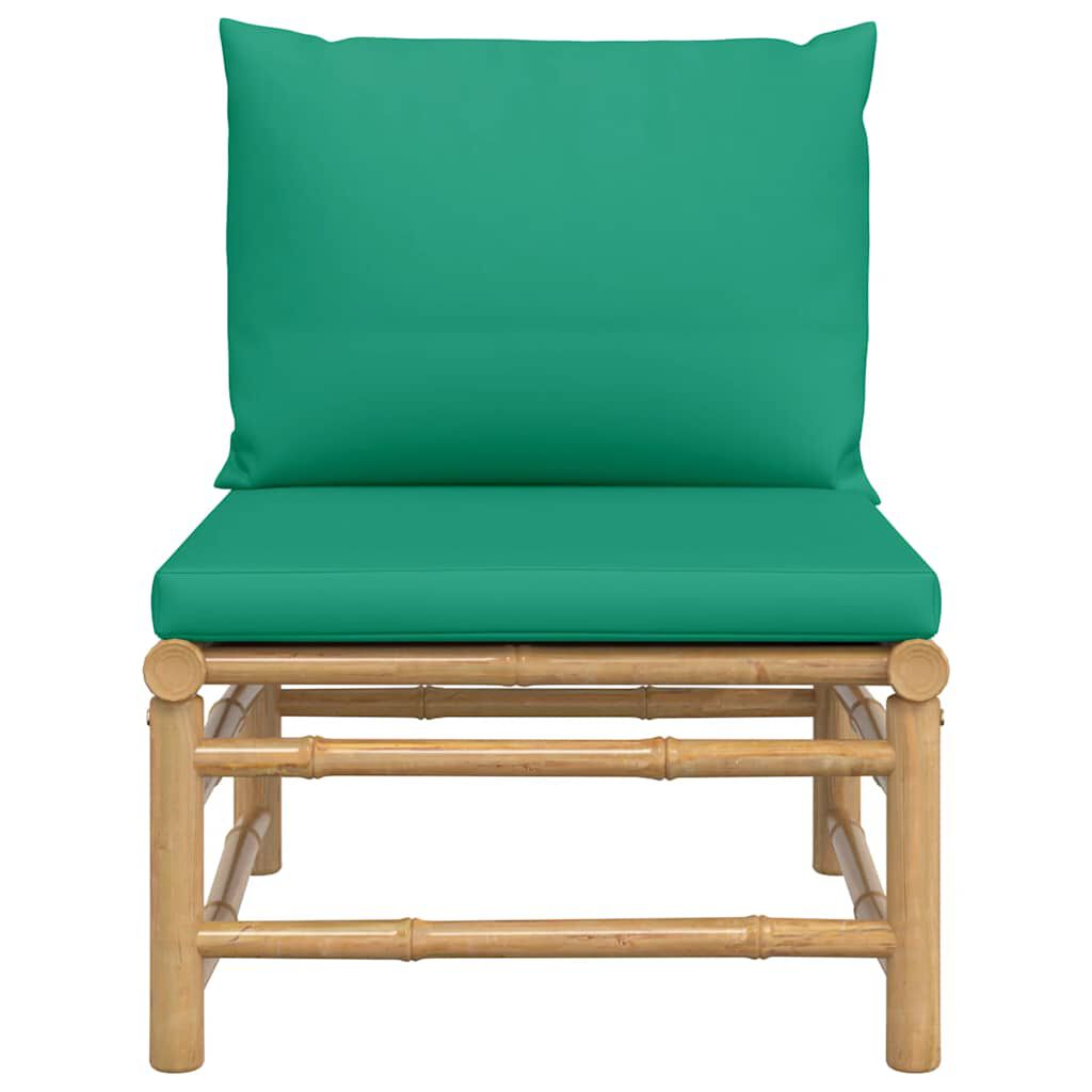 vidaXL Garden Middle Sofa with Green Cushions Bamboo