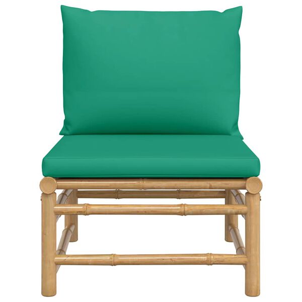 vidaXL Garden Middle Sofa with Green Cushions Bamboo