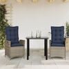 vidaXL 3 Piece Garden Dining Set with Cushions Grey Poly Rattan
