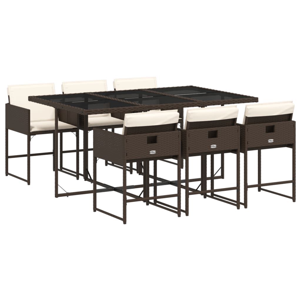 vidaXL 7 Piece Garden Dining Set with Cushions Brown Poly Rattan