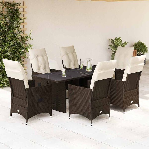 vidaXL 9 Piece Garden Dining Set with Cushions Brown Poly Rattan
