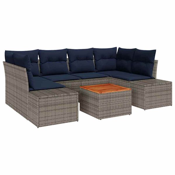 vidaXL Garden Sofa Set with Cushion 7 pcs Grey Poly rattan