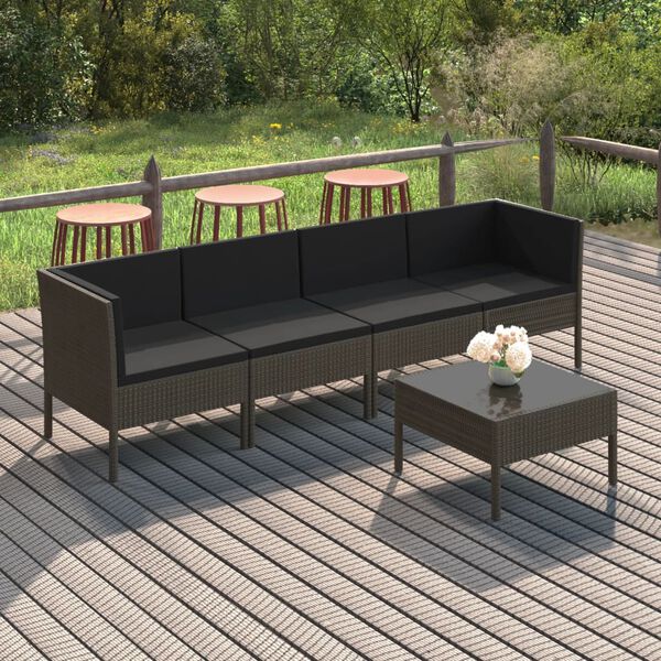 vidaXL 5 Piece Garden Lounge Set with Cushions Poly Rattan Grey