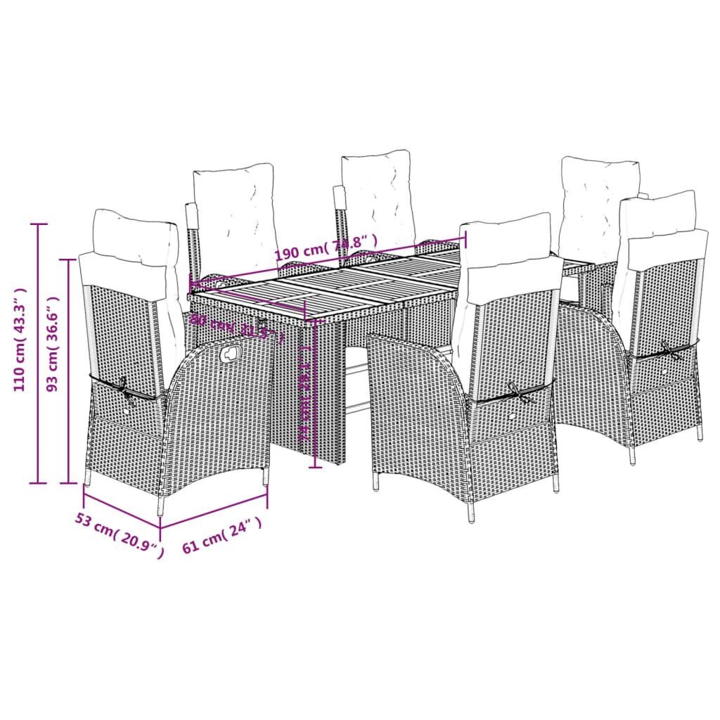 vidaXL 7 Piece Garden Dining Set with Cushions Beige Poly Rattan