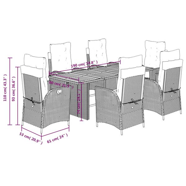 vidaXL 7 Piece Garden Dining Set with Cushions Beige Poly Rattan