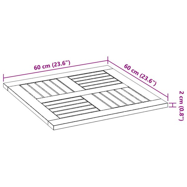 vidaXL Table Top 60x60x2 cm Square Solid Wood Acacia