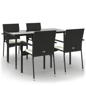 vidaXL 5 Piece Garden Dining Set with Cushions Black Poly Rattan