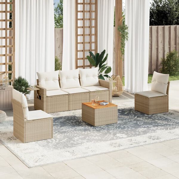 vidaXL 6 Piece Garden Sofa Set with Cushions Beige Poly Rattan
