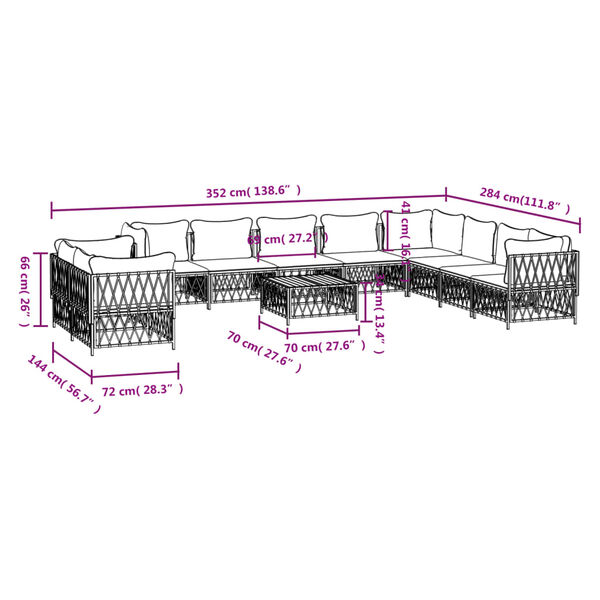 vidaXL 11 Piece Garden Lounge Set with Cushions White Steel