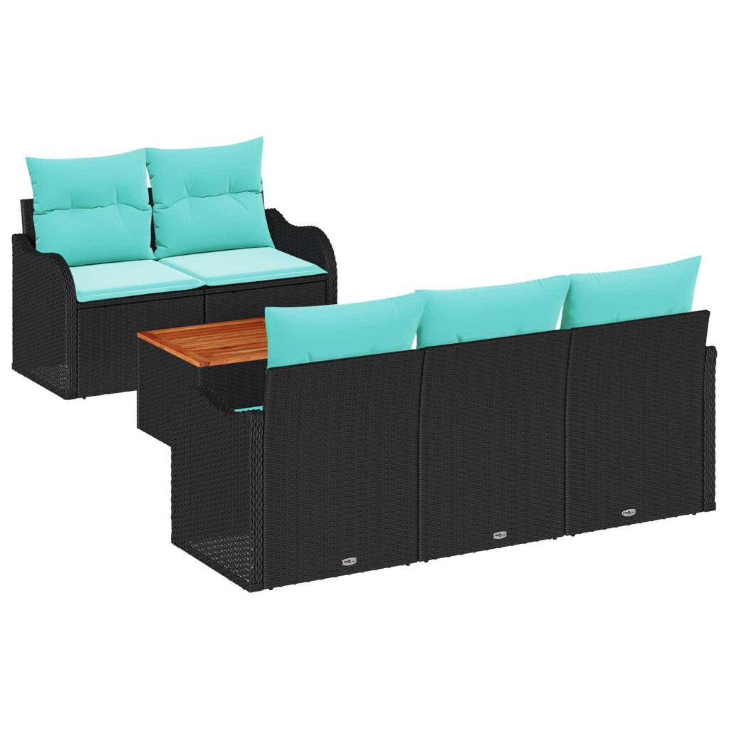 vidaXL 6 Piece Garden Sofa Set with Cushions Black Poly Rattan Acacia