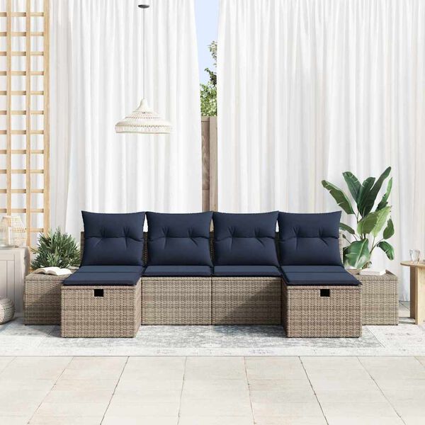 vidaXL Garden Sofa Set with Cushion 6 pcs Grey Poly Rattan