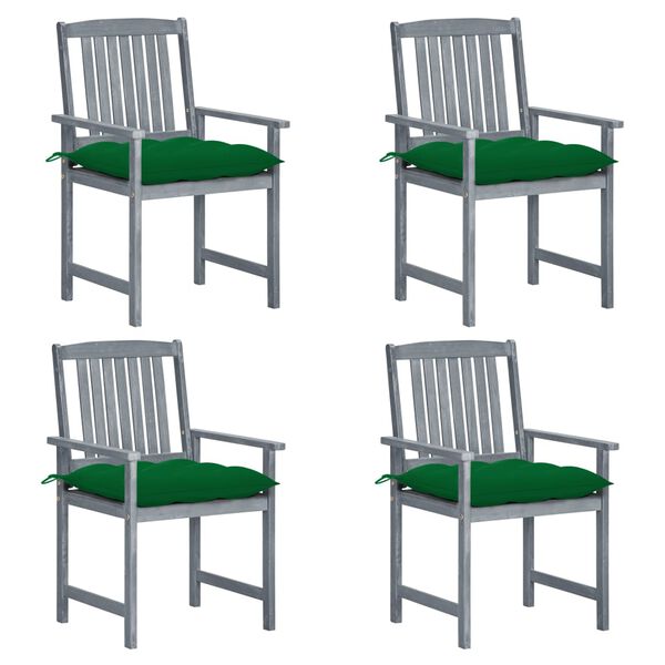 vidaXL Garden Chairs with Cushions 4 pcs Grey Solid Acacia Wood