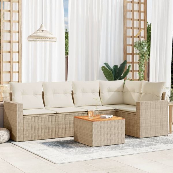 vidaXL 6 Piece Garden Sofa Set with Cushions Beige Poly Rattan