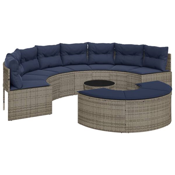 vidaXL 3 Piece Garden Sofa Set Half-Round Grey Poly Rattan