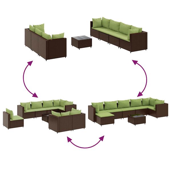 vidaXL 8 Piece Garden Lounge Set with Cushions Brown Poly Rattan