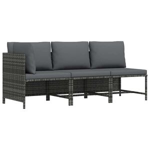 vidaXL 3 Piece Garden Lounge Set with Cushions Poly Rattan Grey