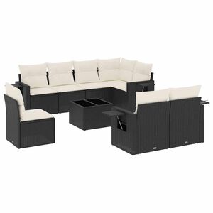 vidaXL 9 Piece Garden Sofa Set with Cushions Black Poly Rattan
