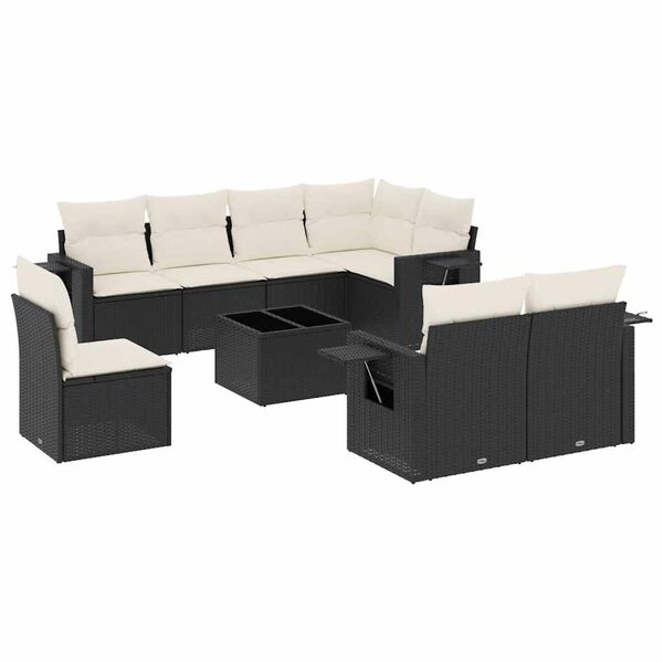 vidaXL 9 Piece Garden Sofa Set with Cushions Black Poly Rattan