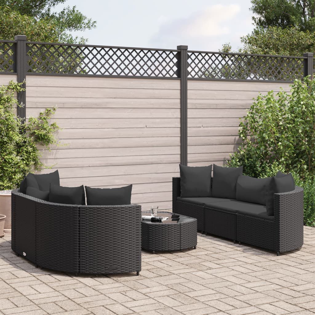 vidaXL 7 Piece Garden Sofa Set with Cushions Black Poly Rattan