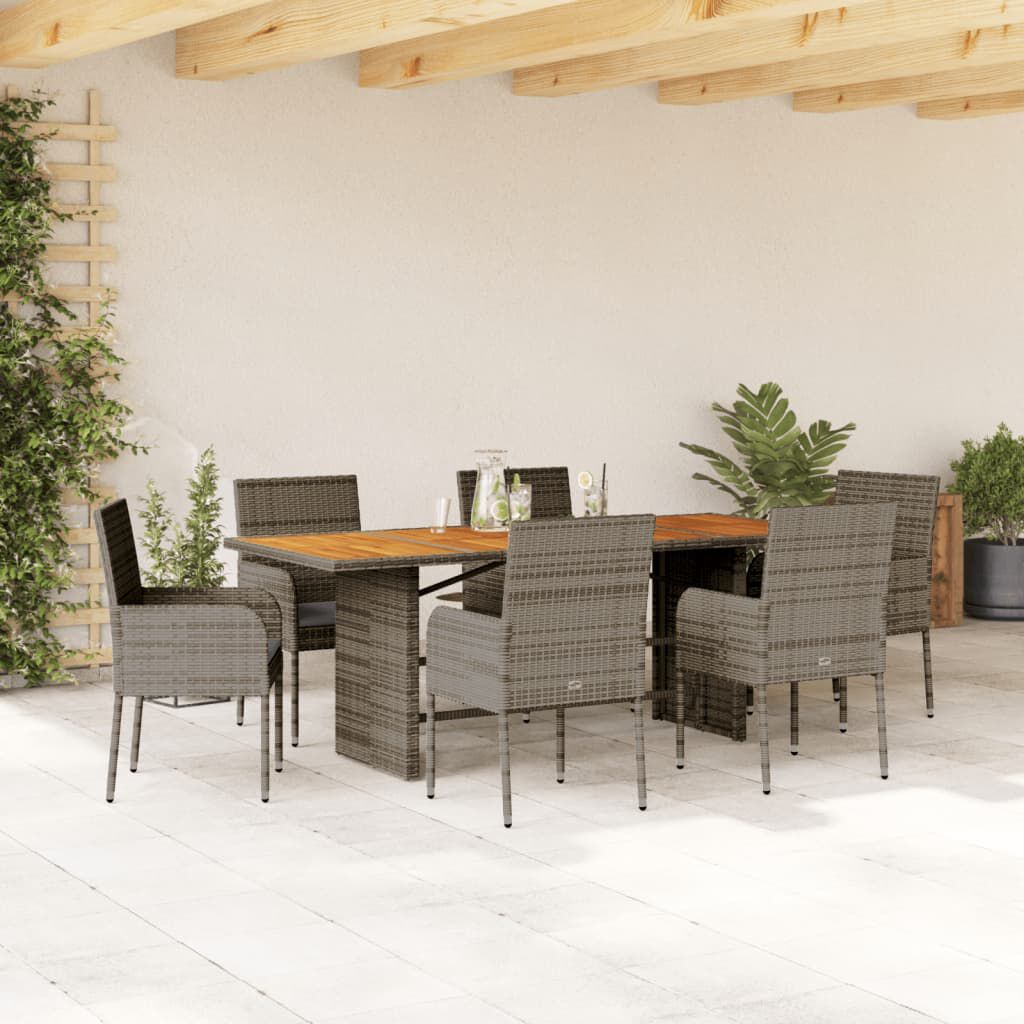 vidaXL 7 Piece Garden Dining Set with Cushions Grey Poly Rattan