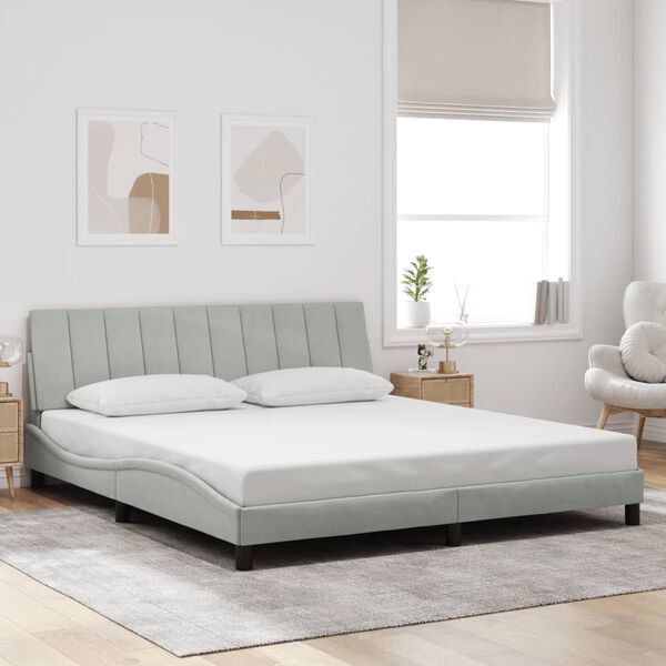 vidaXL Bed Frame with LED without Mattress "Hanko" Light Grey 183x213 cm Velvet