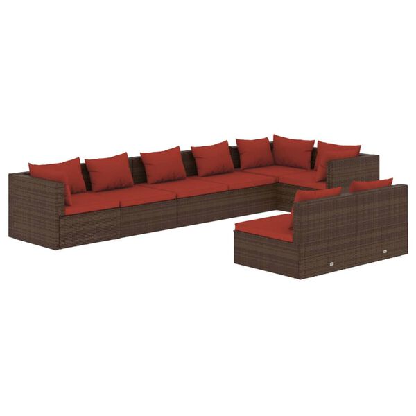 vidaXL 8 Piece Garden Lounge Set with Cushions Brown Poly Rattan