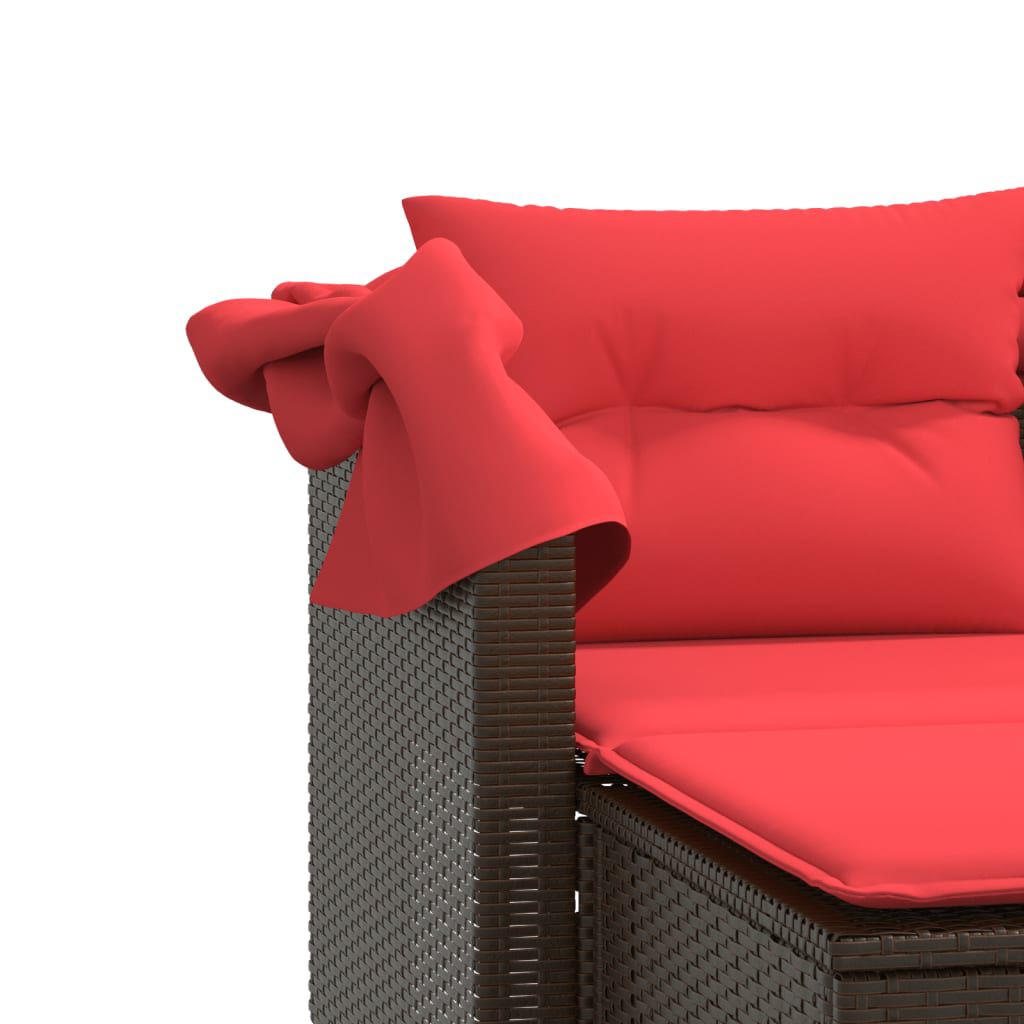 vidaXL Garden Sofa 2-Seater with Canopy and Stools Brown Poly Rattan