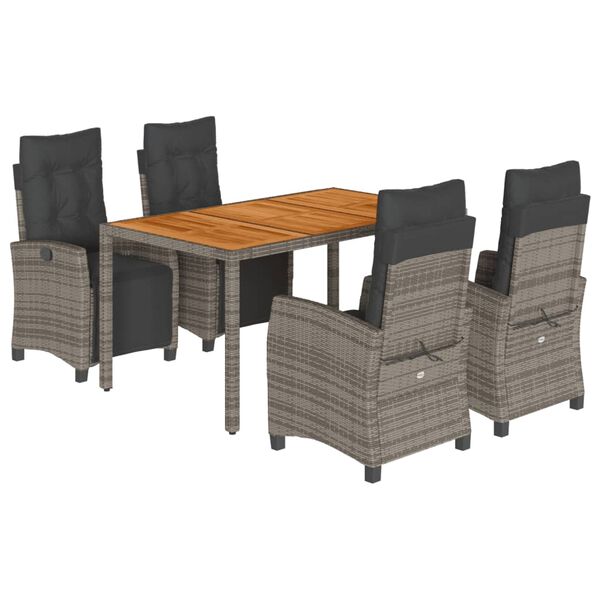 vidaXL 5 Piece Garden Dining Set with Cushions Grey Poly Rattan