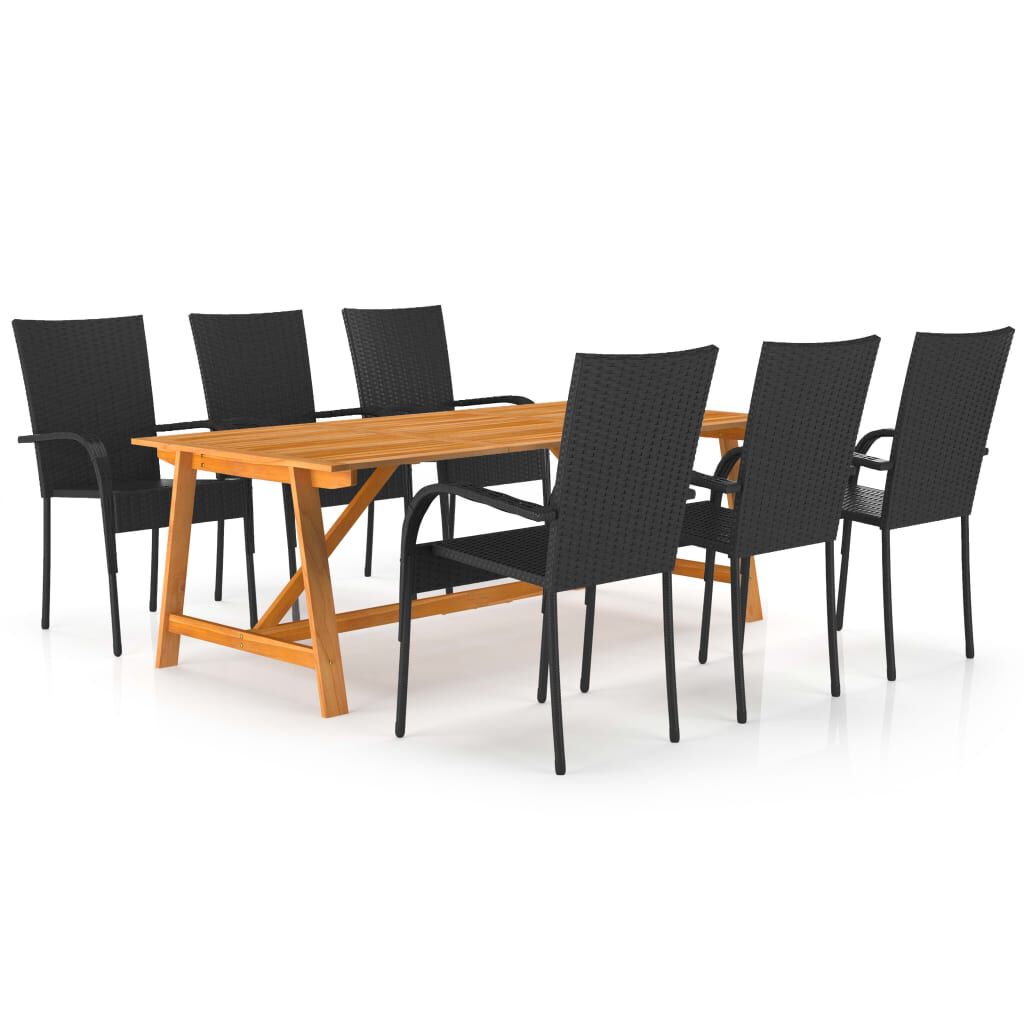 vidaXL 7 Piece Garden Dining Set Black