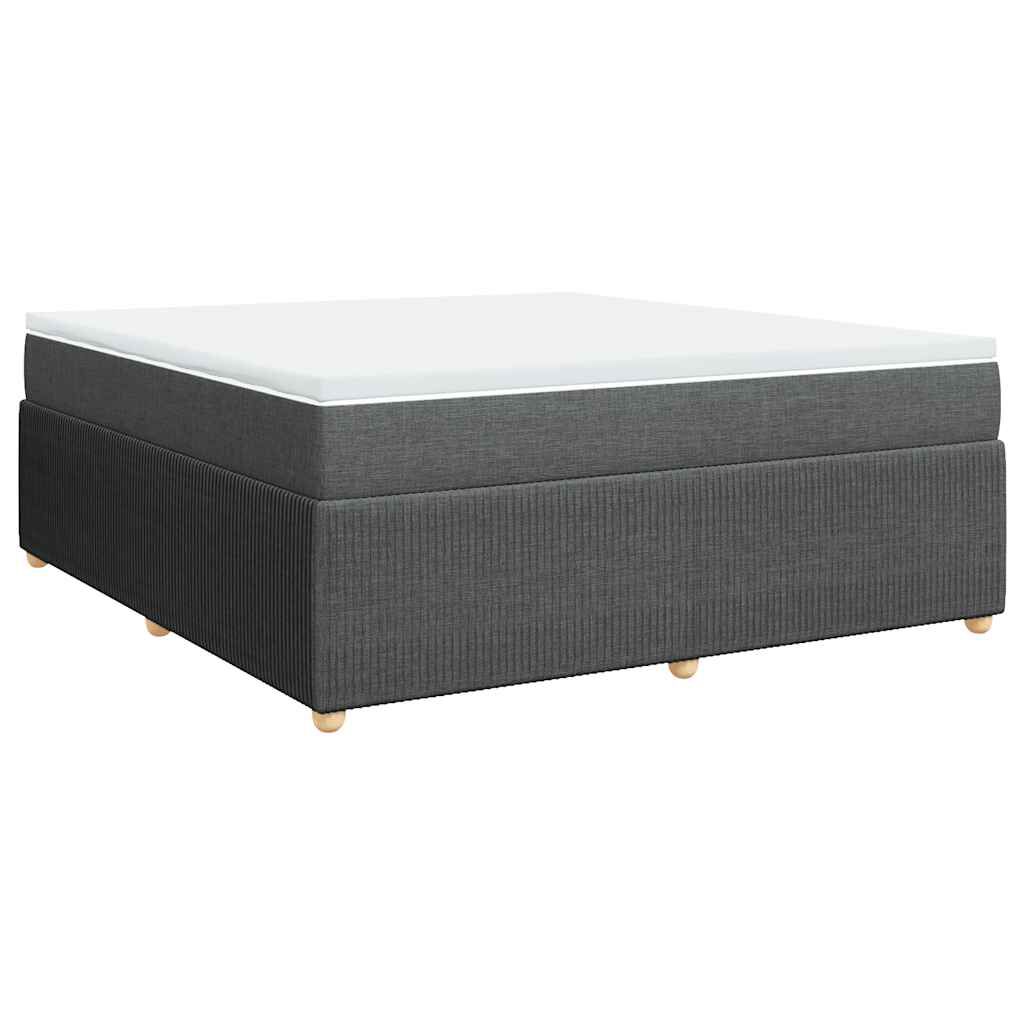 vidaXL Box Spring Bed with Mattress Dark Grey King Fabric
